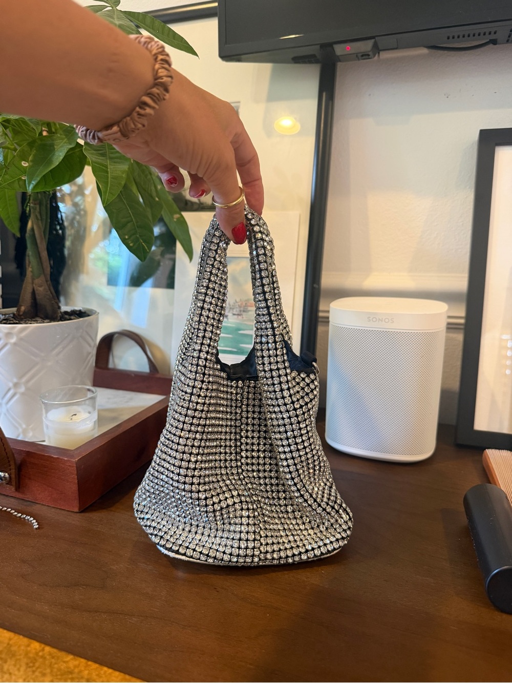 Women’s Silver Crystal-Embellished Mini Tote
